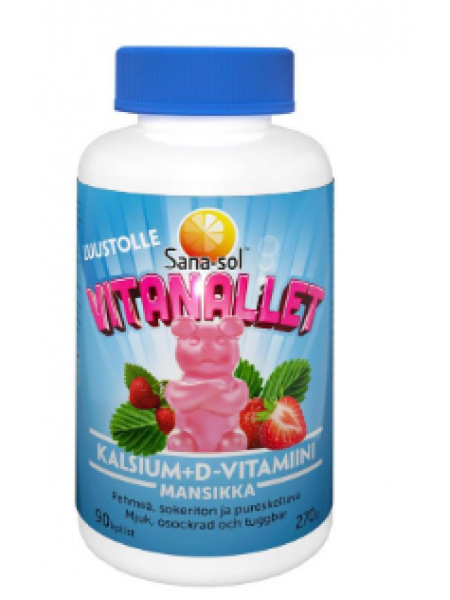 Жевательные витамины Sana-sol Vitanallet кальций + витамин D 90шт со вкусом клубники