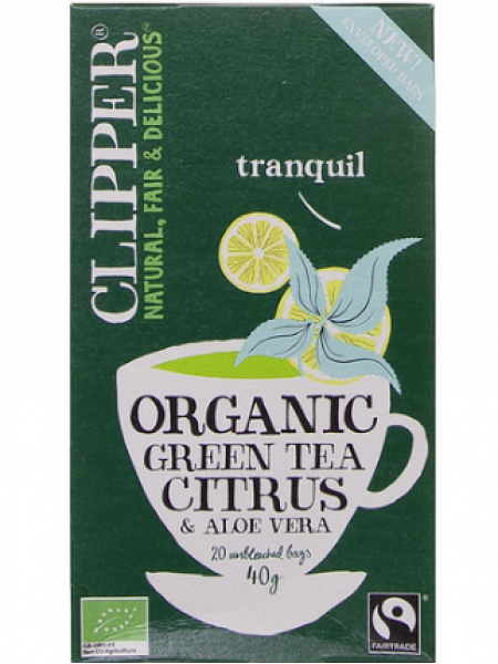 Органический зеленый чай Clipper Green Tea Citrus с алоэ вера со вкусом лимона 40 г / 20 пакетиков